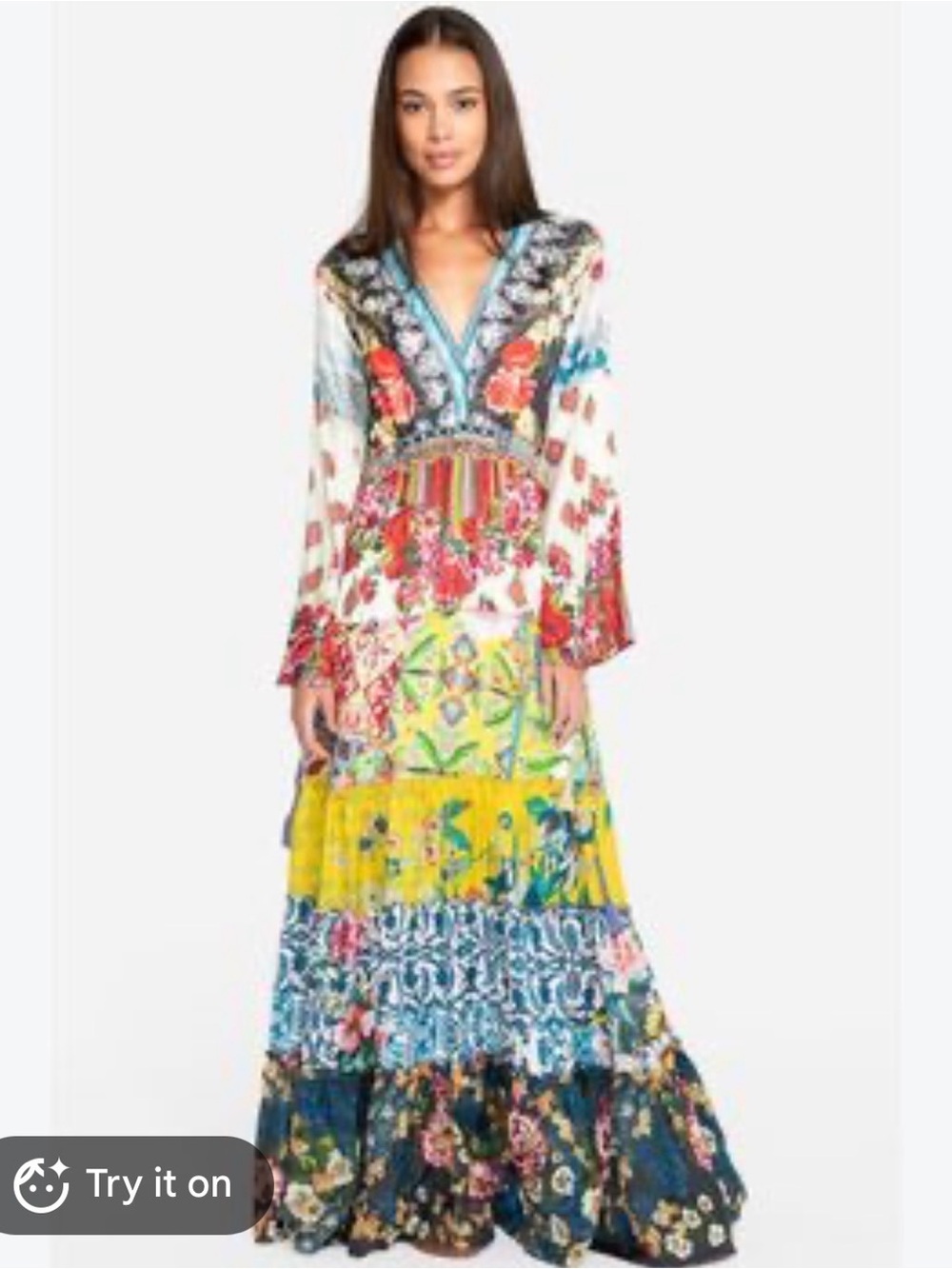 Johnny Was bohemian  Floral Patchwork Maxi Dress in Multicolor